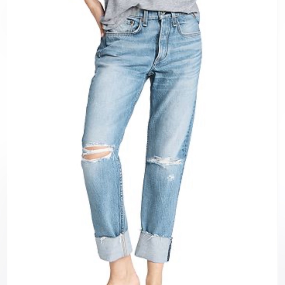 Rag & Bone Rosa Mid Rise Boyfriend Jeans with holes